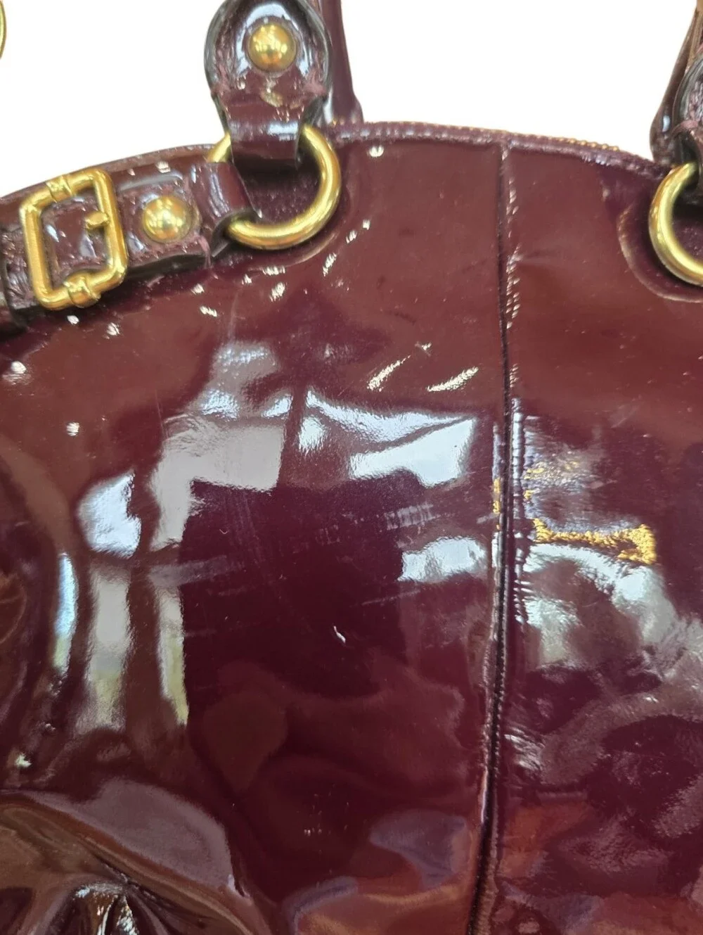 Coach Madison Shiny Patent Deep Burgundy Leather Lindsey Satchel Handbag